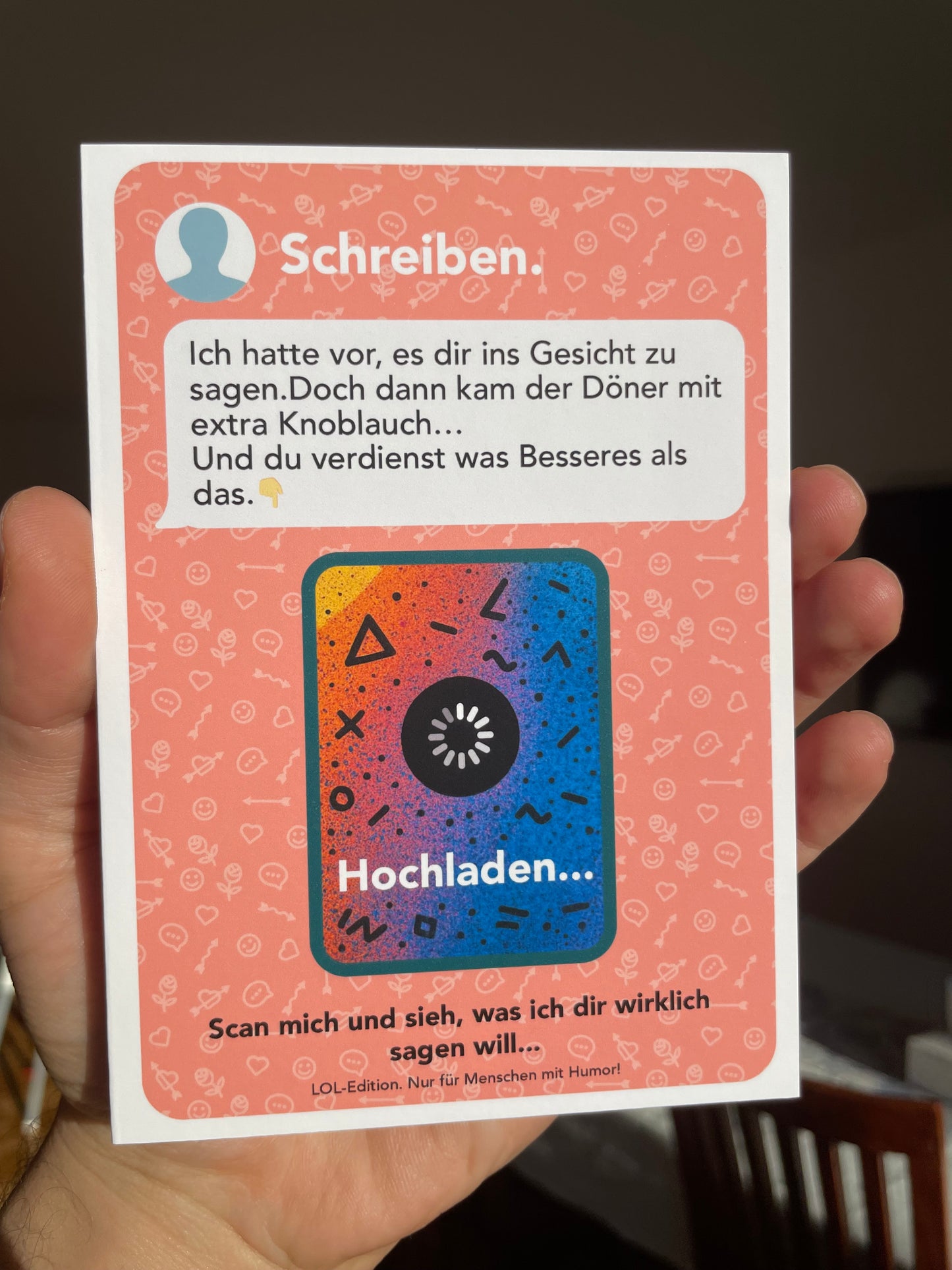 Einfach mal Danke sagen – mit deiner Stimme (LOL-edition) | AR-Karte mit Video Sag mehr als „Hi“ – AR-Postkarte im Chat-Stil mit persönlichem Clip
